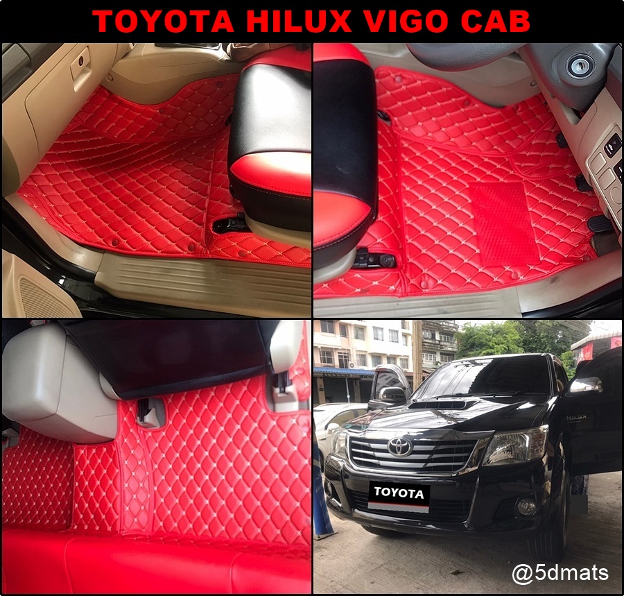 พรมปูพื้นรถยนต์ 6D TOYOTA VIGO CAB พรม6D หนานุ่ม สีแดงสด เต็มคัน