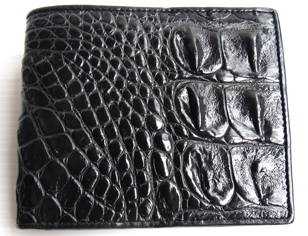 กระเป๋าสตางค์หนังจระเข้แท้ ส่วนกระดูก สีดำ