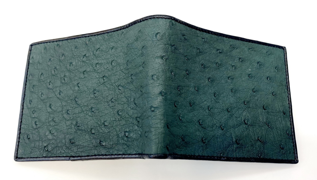 กระเป๋าสตางค์หนังนกกระจอกเทศแท้ สีเขียว แบบสั้นUS