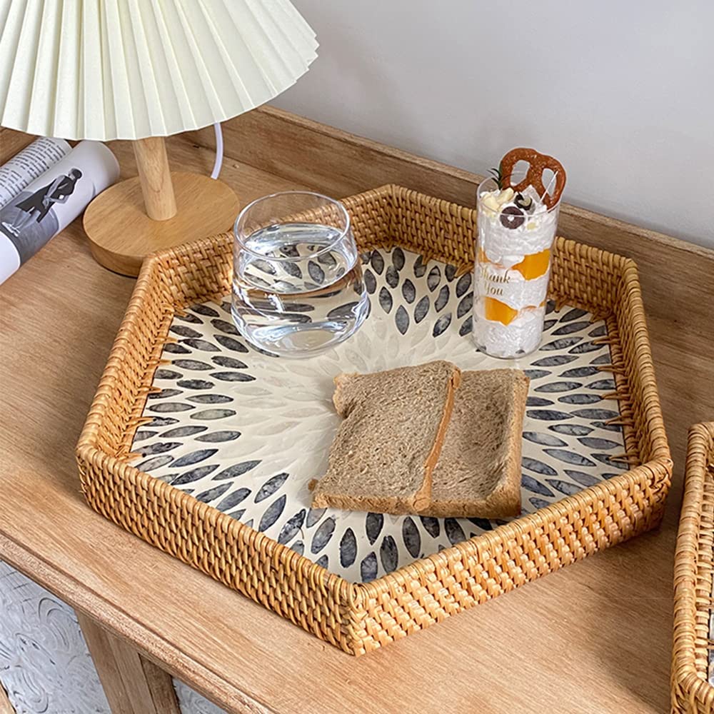 ถาดหวาย ถาดอาหาร พร็อพถ่ายรูป ถาดหกเหลี่ยม Rattanly Mosaic Tray 🤩