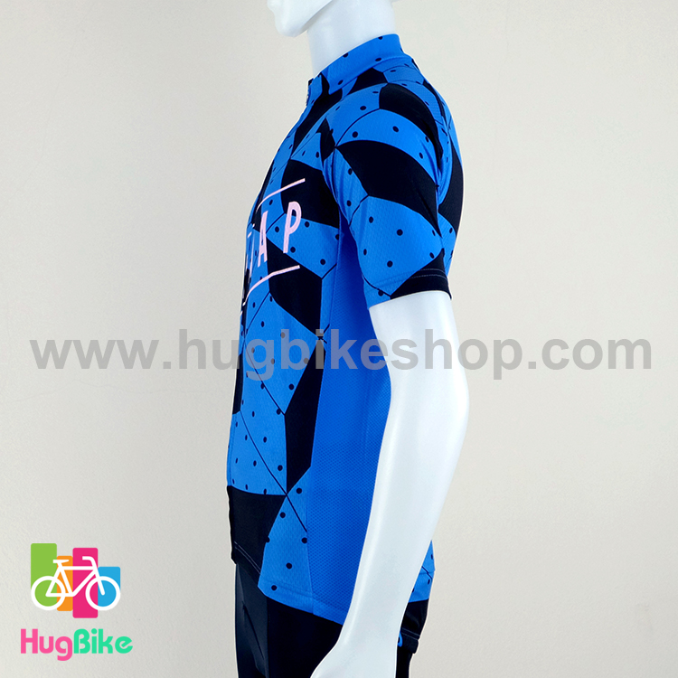 เสื้อจักรยานแขนสั้นทีม MAAP 16 (14) สีน้ำเงินดำลายจุดดำ
