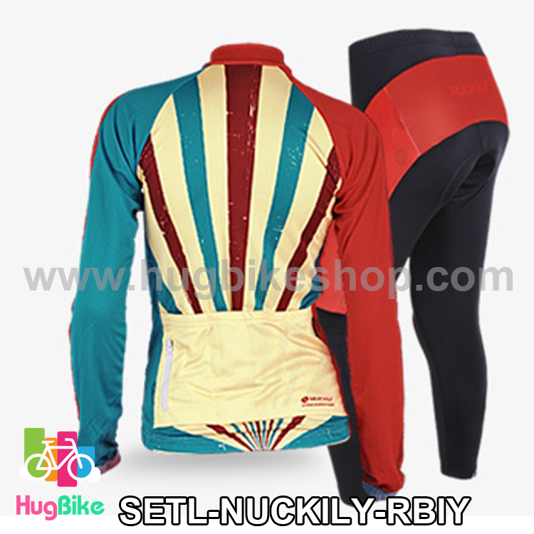 ชุดจักรยานแขนยาวทีม NUCKILY แถบสีแดงน้ำเงินเหลือง