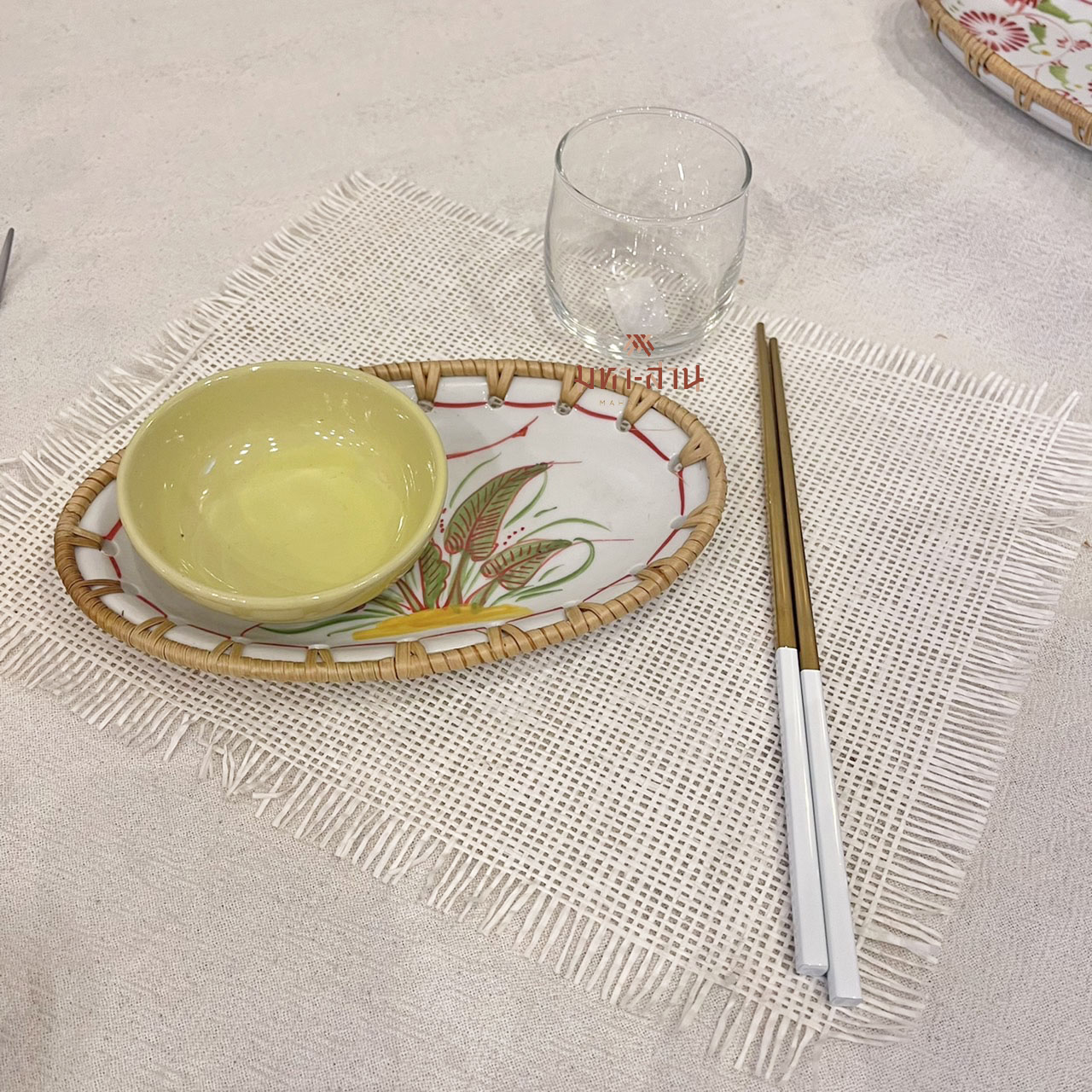 ถ้วยเล็ก ถาดจิ๋ว จานใส่อาหาร จานเซรามิค พร็อพถ่ายรูป แต่งขอบหวาย🥯 Japanese Rattan Snack