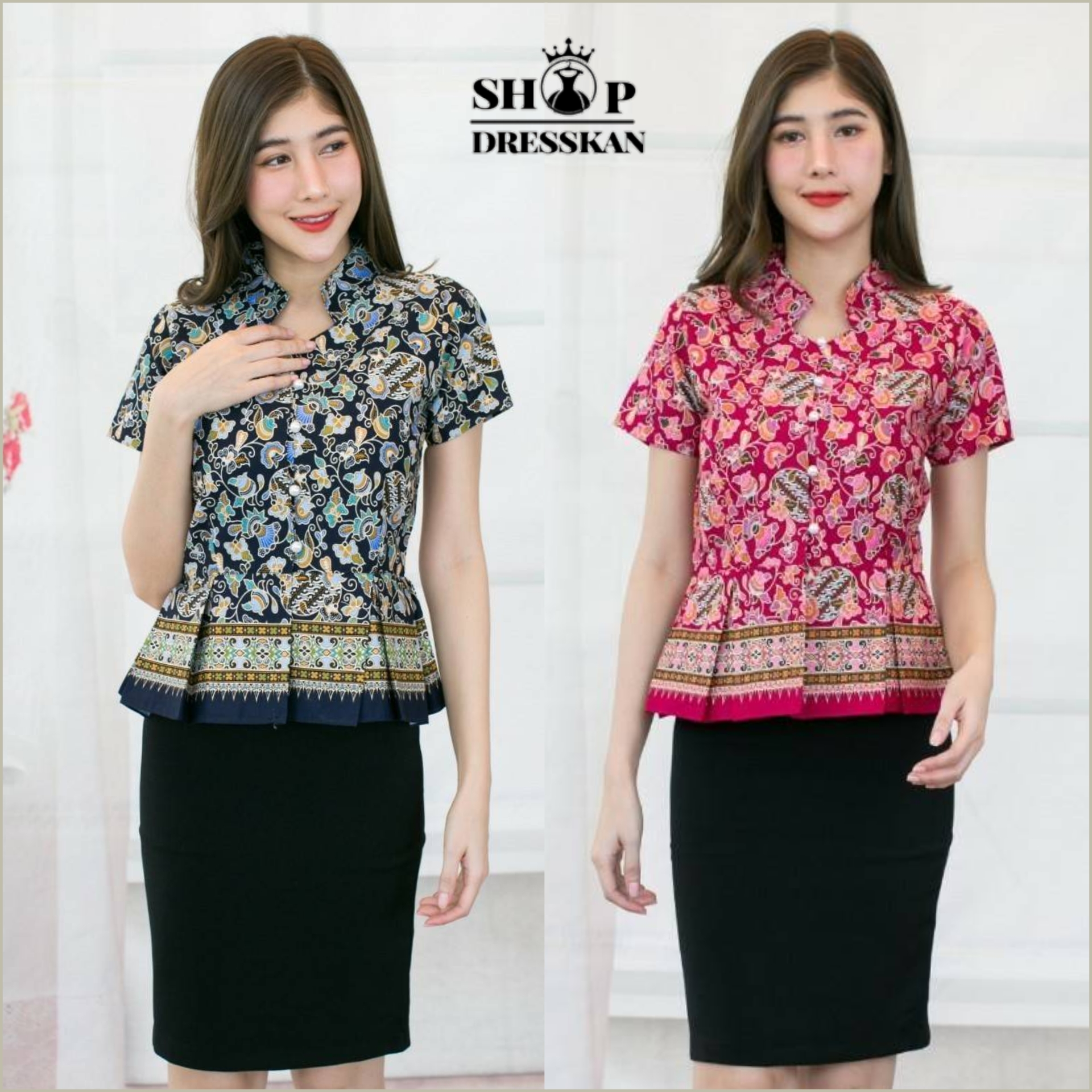 👚พร้อมส่ง [ S-M-L-XL-2XL ] :: เสื้อปาเต๊ะ เนื้อผ้าCotton พิมพ์ลาย ดีเทลคอจีน กระดุมมุก เอวระบาย แบบสวยน่ารัก จะใส่แมทกับกระโปรงหรือกางเกง ก็ดูสวย :: ตัสเสื้อไม่อัดกาว ไม่มีซับใน ผ้าเนื้อดีไม่บางสวมใส่สบาย เหมาะกับกาศบ้านเราค่ะ