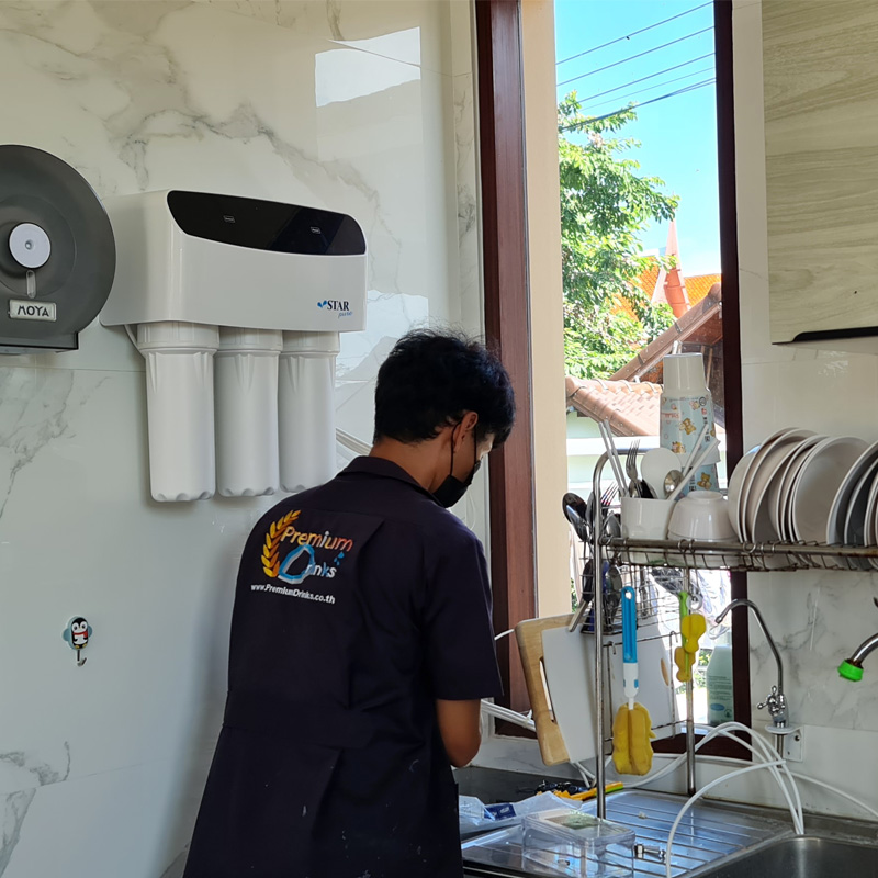 เครื่องกรองน้ำดื่ม5ขั้นตอนระบบ RO รุ่นกำลังผลิต600ลิตรต่อวัน พร้อมติดตั้ง