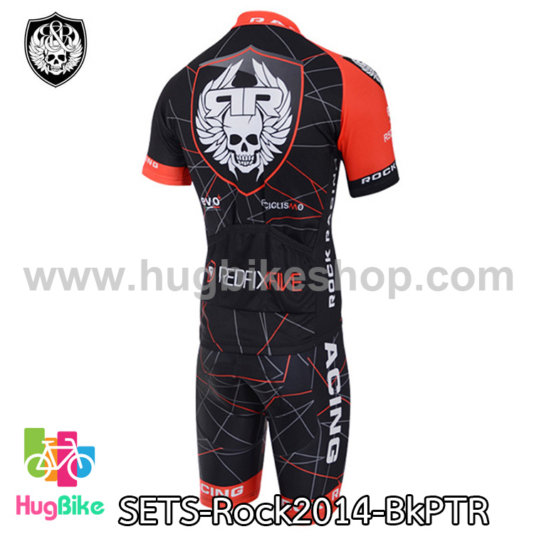 ชุดจักรยานแขนสั้นทีม Rock Racing 14 สีดำลายเส้นแดง