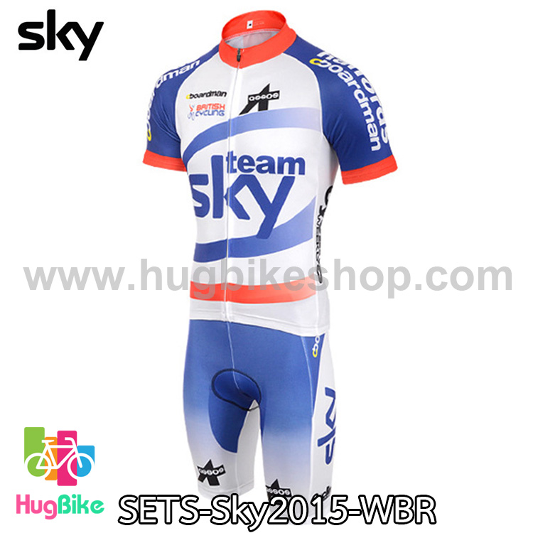 ชุดจักรยานแขนสั้นทีม Sky 15 สีขาวฟ้าแดง