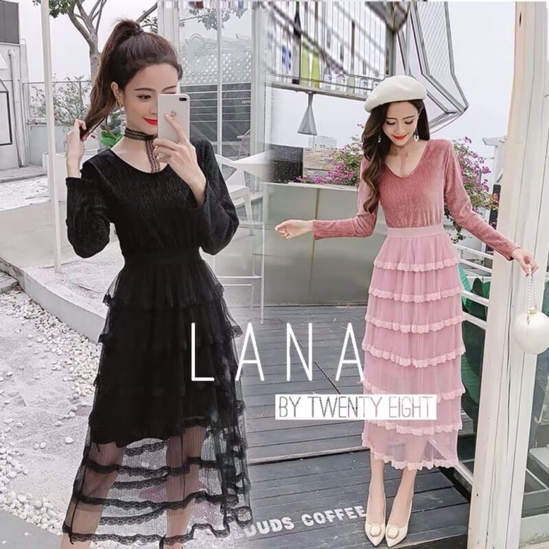 เดรสยาวจั๊มเอว กระโปรงเป็นชั้นๆ