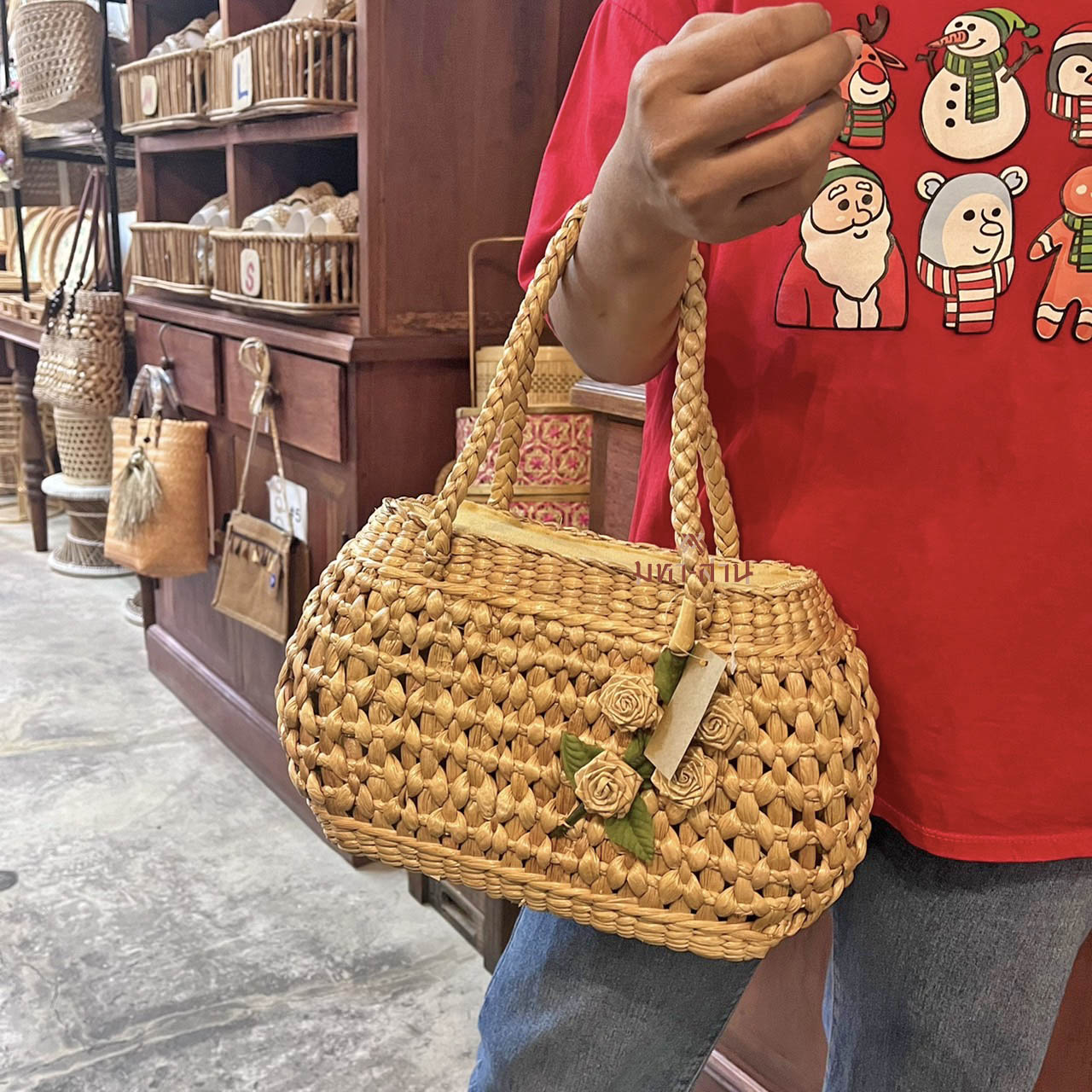 กระเป๋าคล้องแขน สานผักตบชวา ออกงาน ผู้หญิง มินิมอล 👜