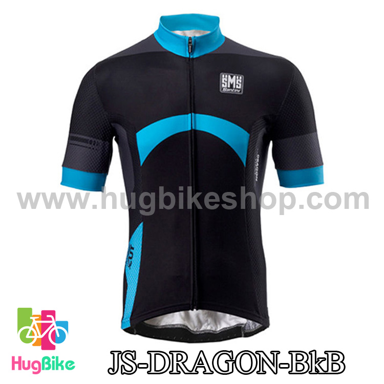 เสื้อจักรยานแขนสั้นทีม Santini Dragon สีดำน้ำเงิน