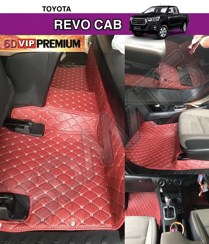 พรมปูพื้นรถยนต์ 6D หนาพิเศษ REVO CAB พรมหนังสีแดง 3ชิ้น เต็มคัน