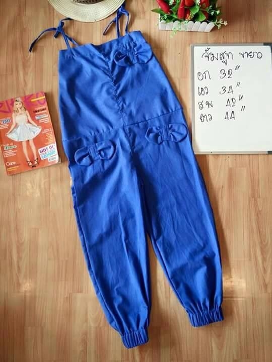 จั้มสูทขายาว ผ้ายีนส์เทียม