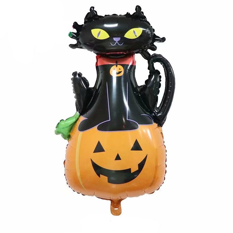 HALLOWEEN PUMPKIN AND BLACK CAT / ลูกโป่งฮาโลวีนฟักทอง (90*60cm)