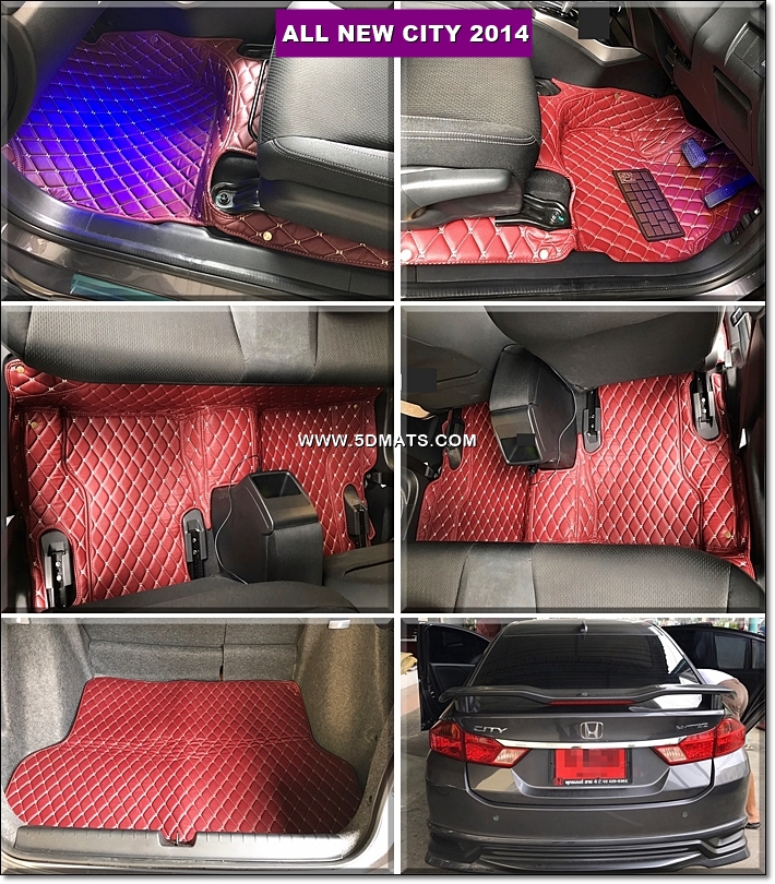 พรมปูพื้นรถยนต์ 6D หนาพิเศษ CITY 2014-2019 สีไวน์แดง รวมแผ่นปูท้าย 4ชิ้น