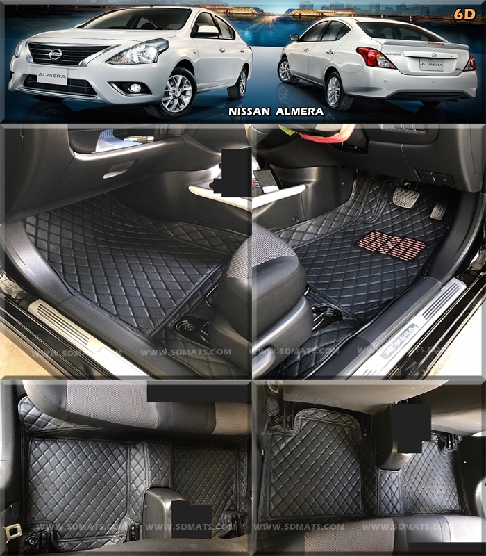 พรมปูพื้นรถยนต์6D NISSAN ALMERA พรม6D 12มิล สีดำ 3ชิ้น