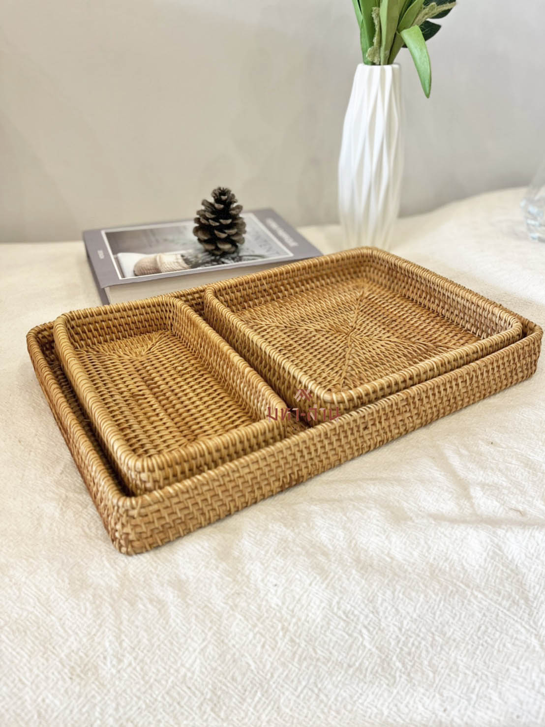 ถาดหวาย ถาดใส่อาหาร พร็อพถ่ายรูป rattan tray🤎