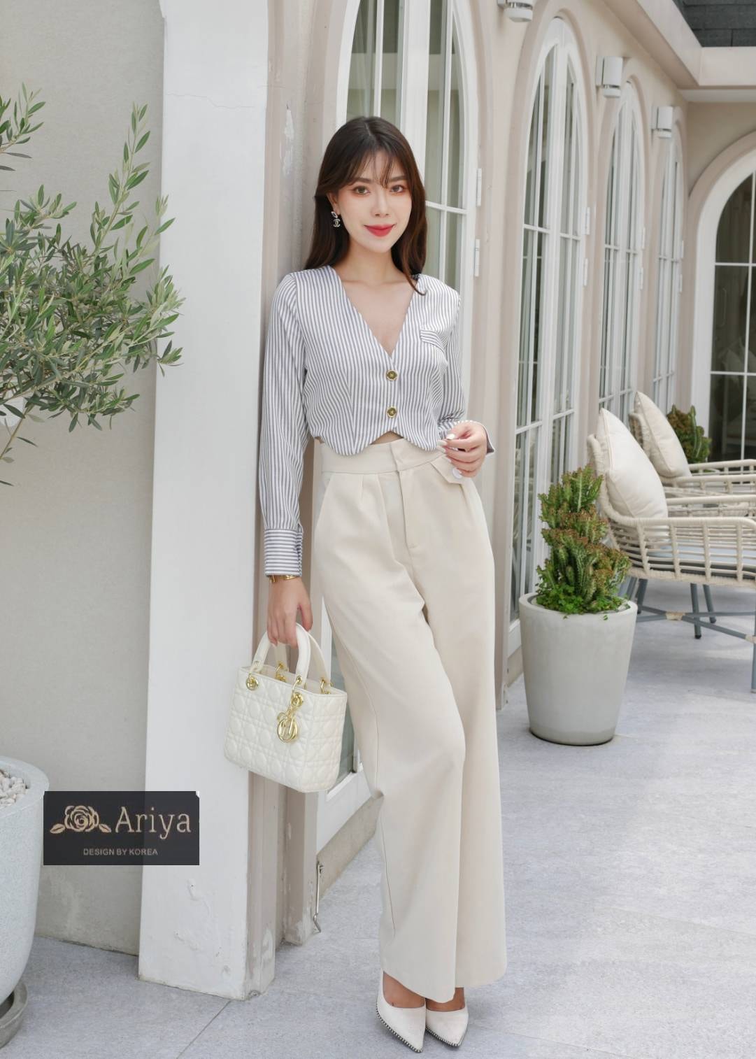 set เสื้อ+กางเกง เสื้อแขนยาวลายริ้ว กางเกงขายาวงาน สวยมากแม่ใส่สบายใส่ทำงาน อยู่บ้าน ความสวยเป๊ะจัดเลย ใส่เที่ยว