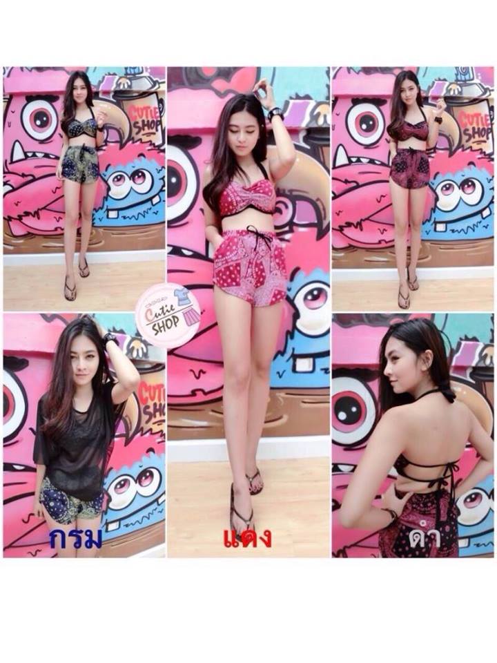 ชุดว่ายน้ำ 3 ชิ้น ลายผ้าเช็ดหน้า