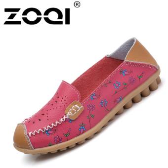 ZOQI รองเท้าสตรีรองเท้าแตะของแท้รองเท้าหนังส้นเตี้ย Breathable รองเท้าส้นแบนหนังนิ่ม (Rose)
