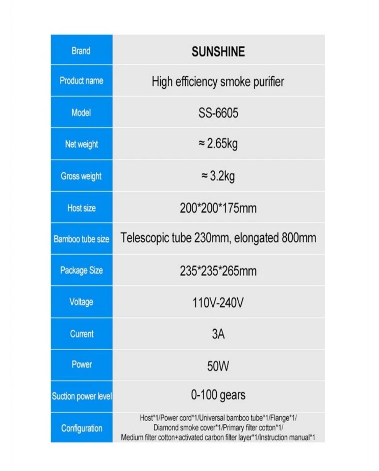16640 เครื่องดูดควันมินิ powerful smoke purifier SS-6605