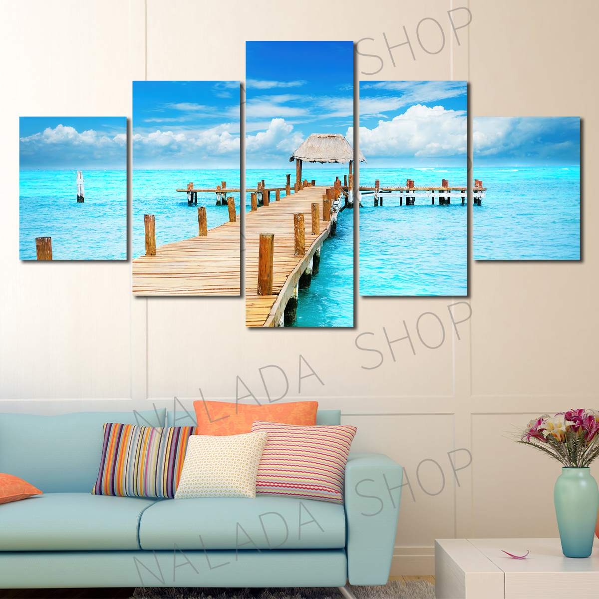 5 เฟรม ขนาด 200*100 ซม โอน ภาพติดผนังผ้าใบแคนวาสพิมพ์ยูวี