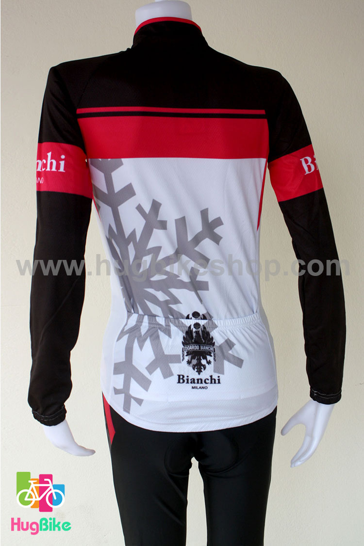 ชุดจักรยานแขนยาวขายาว Bianchi (02) สีขาวดำชมพู
