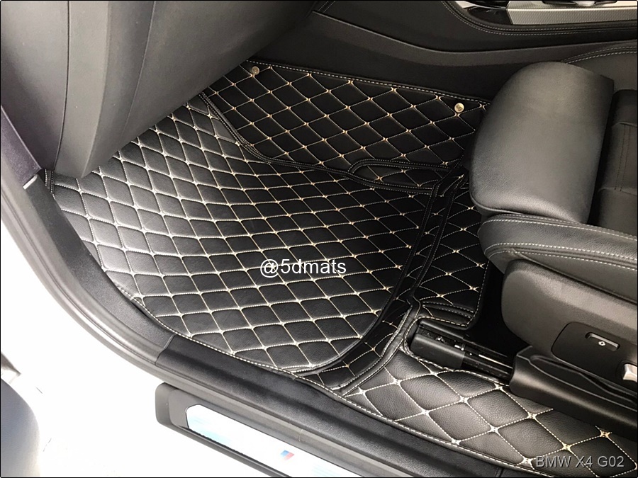 พรมปูพื้นรถยนต์6D BMW X4 G02 (ปี2018-24) พรม6D QJ VIP หนาพิเศษ สีดำด้ายครีม รวมแผ่นท้าย ปิดเบาะ เต็มคัน (7ชิ้น)