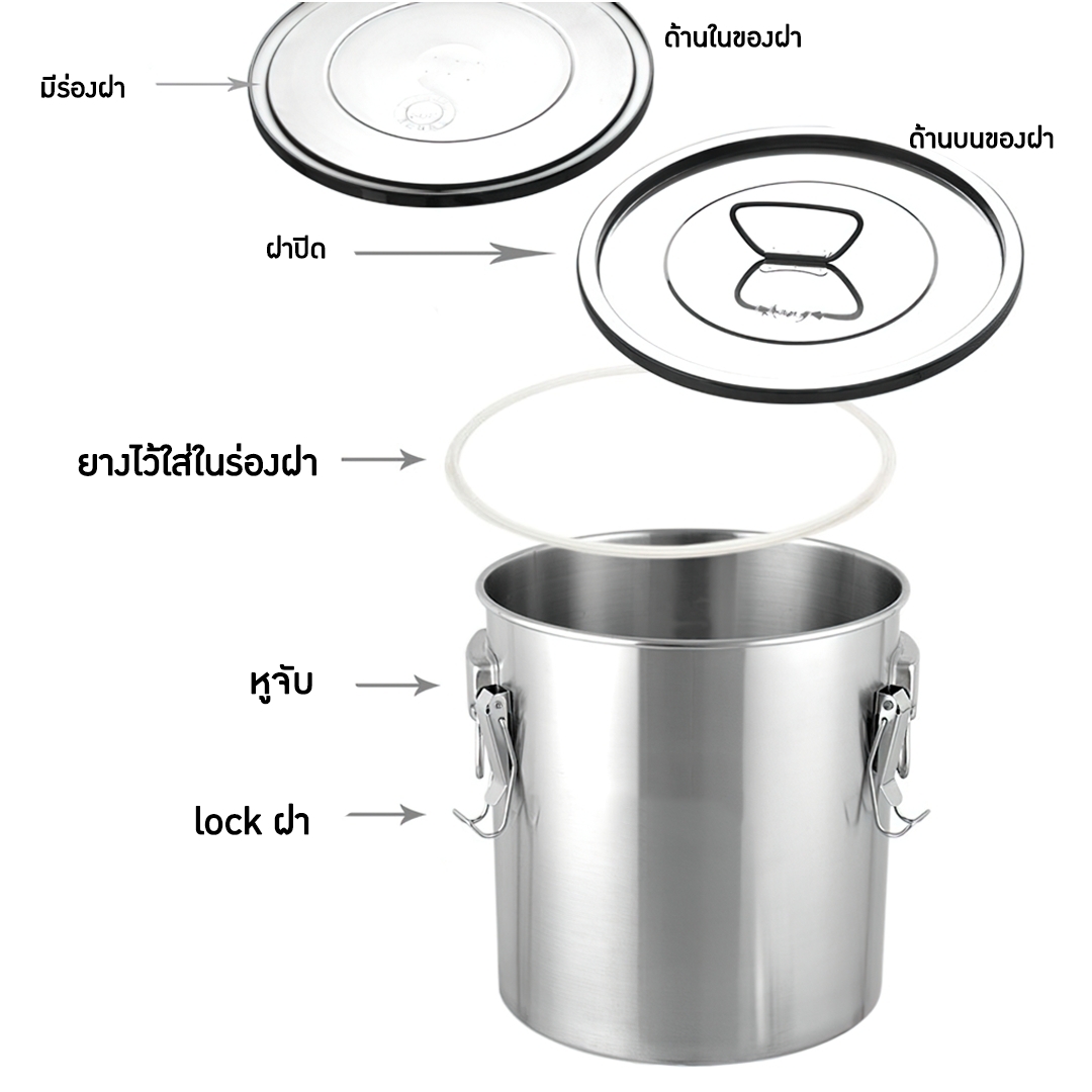 หม้อ-ถังสแตนเลสพร้อมฝาปิดมีหูหิ้ว (หม้อเกรด 304 +ฝาเกรด201)