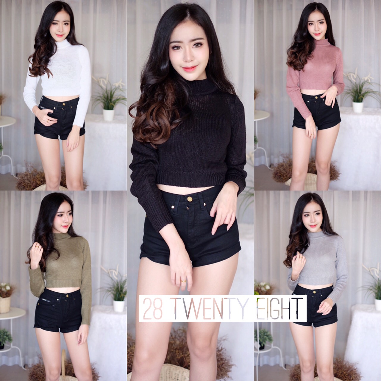 เสื้อครอปแขนยาว ผ้าไหมพรม