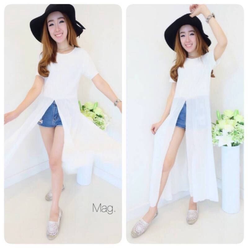 เสื้อยืดคอกลมแขนสั้นตัวยาว