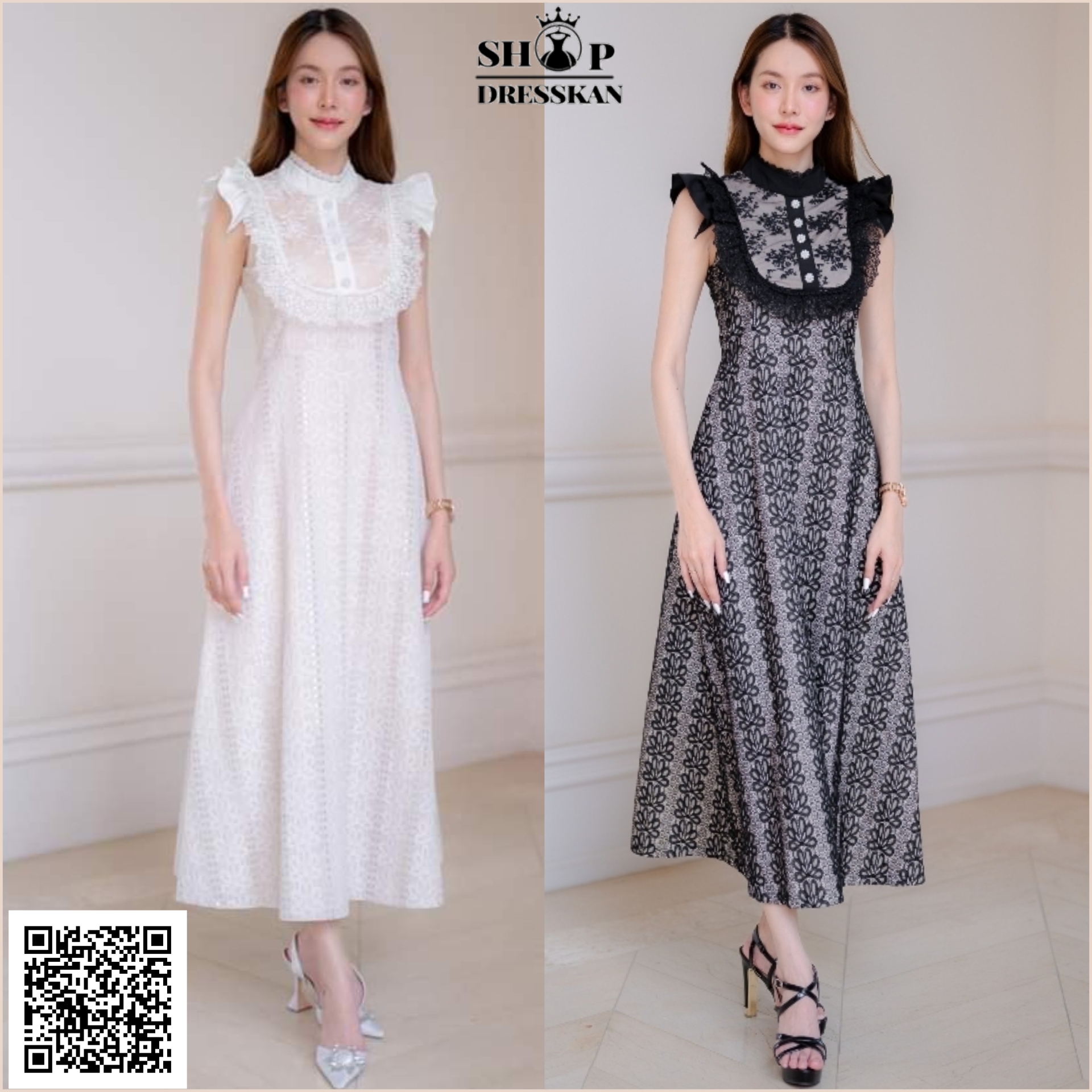 ❌หมดทุกสีทุกไซส์ค่ะ❌ :: ชุดเดรสแฟชั่นยาวงานป้ายคุณภาพ⭐[ S-M-L-XL] ::ชุดเดรสยาวผ้าลูกไม้เกรดดี ดีเทลระบายแต่งกระดุม กระโปรงทรงพริ้วสวย ซิปซ่อนหลัง บุซับใน ใส่ออกงานสวยๆ