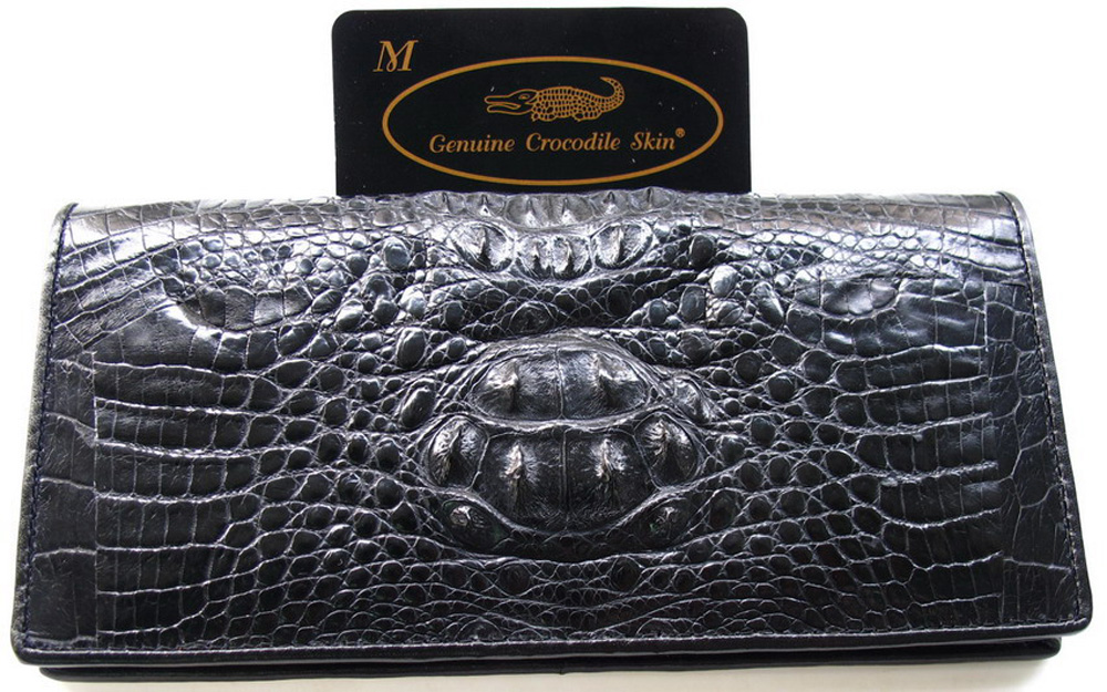 กระเป๋าสตางค์หนังจระเข้แท้ 2พับยาว ส่วนโหนก สีดำ