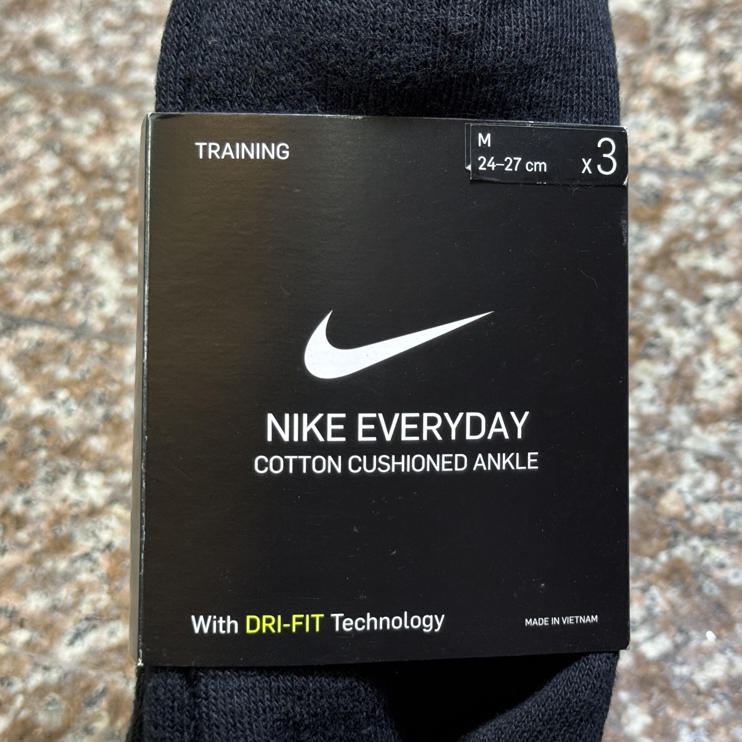 ถุงเท้า Nike EveryDay Cushioned Ankle Socks ‘BLACK’ (M,L) #แพค3คู่