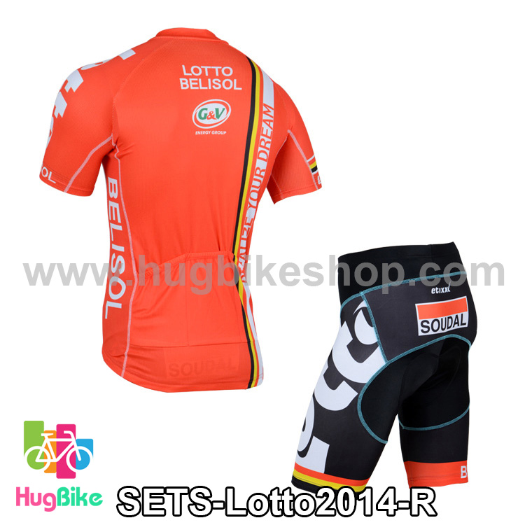 ชุดจักรยานแขนสั้นทีม Lotto Belisol 14 (01) สีส้มขาว