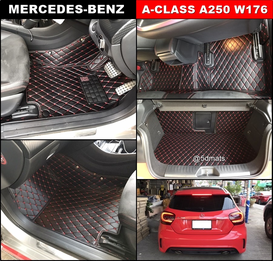 พรมปูพื้นรถยนต์ 6D BENZ A-CLASS A250 W176 พรม6D QJ VIP หนาพิเศษ สีดำด้ายแดง รวมแผ่นท้าย ปิดเบาะ เต็มคัน