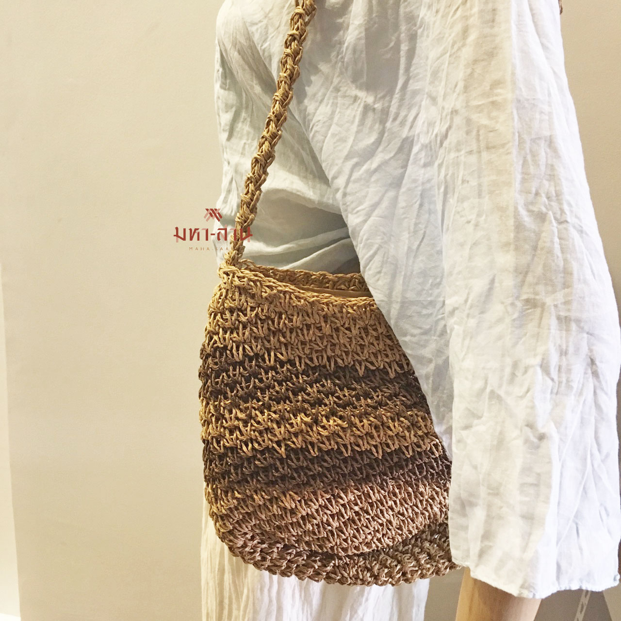 กระเป๋าถัก กลม 3สี 💚🤎🤍