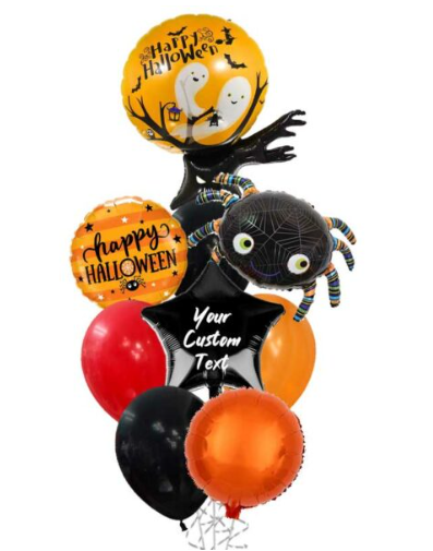 ช่อลูกโป่งแมงมุม + ฟอยล์ดาวพร้อมสกีนข้อความ / Halloween Balloon Bouquet