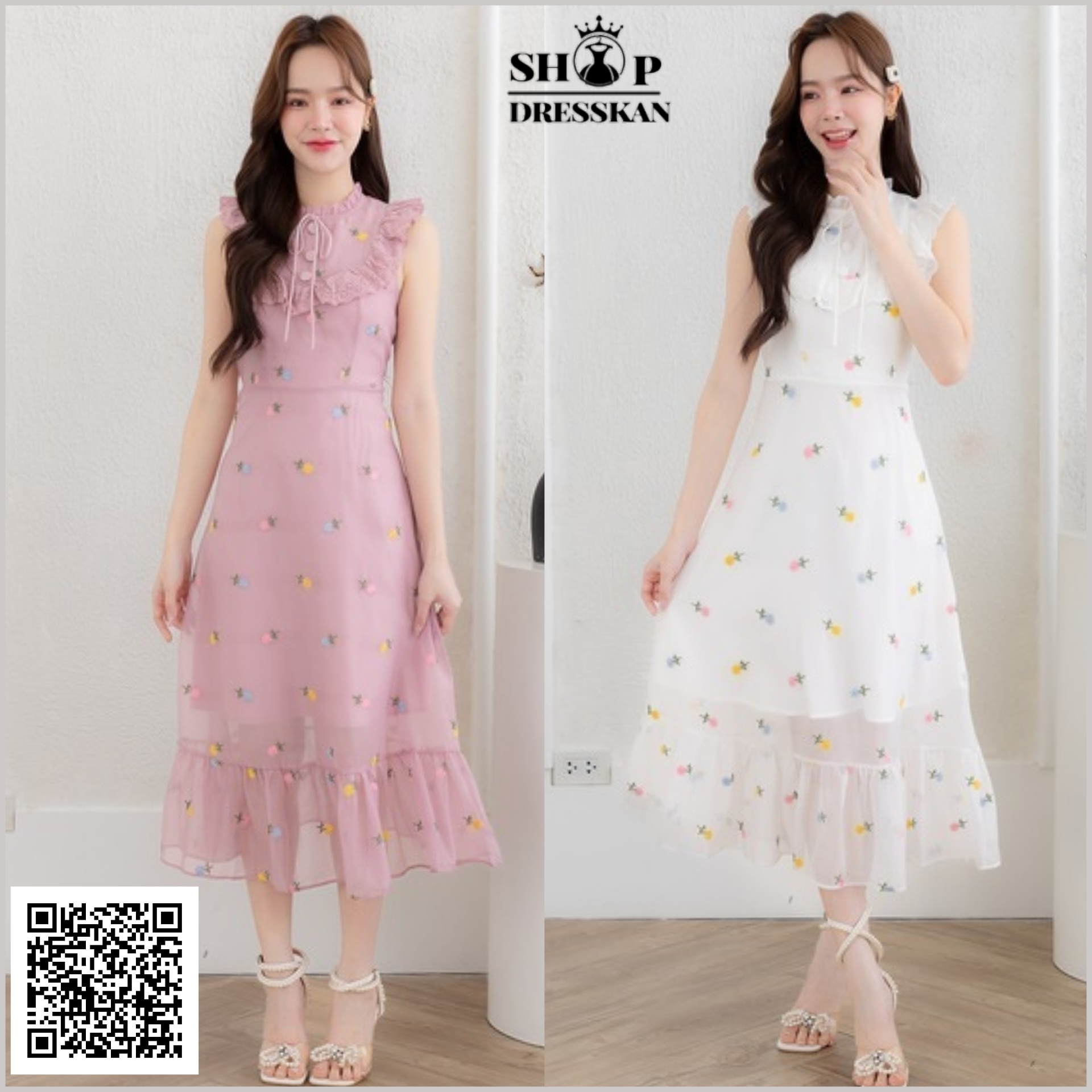 ❌หมดทุกสีทุกไซส์❌:: ชุดเดรสแฟชั่นยาวงานป้ายคุณภาพ⭐[ S-M-L-XL ] :: ชุดเดรสยาวผ้าปักดอก แขนกุด คอแต่งลูกไม้ระบายผูกโบว์สวยหวาน กระโปรงชายระบายพริ้วสวย ซิปซ่อนหลัง บุซับใน ใส่เทึ่ยว ใส่ออกงานสวยๆ
