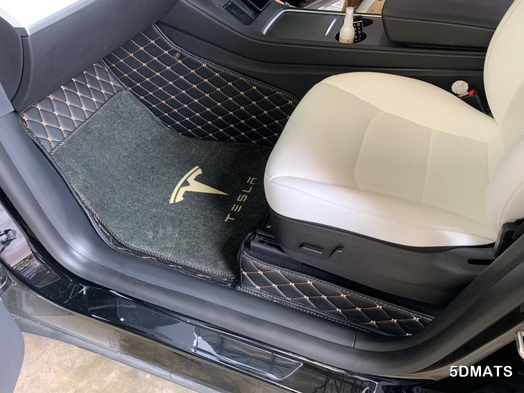พรมปูพื้นรถยนต์ 7D TESLA MODEL Y (2021-28) พรม7D QJ VIP เสริมใยดักฝุ่น หนาพิเศษ เต็มคัน
