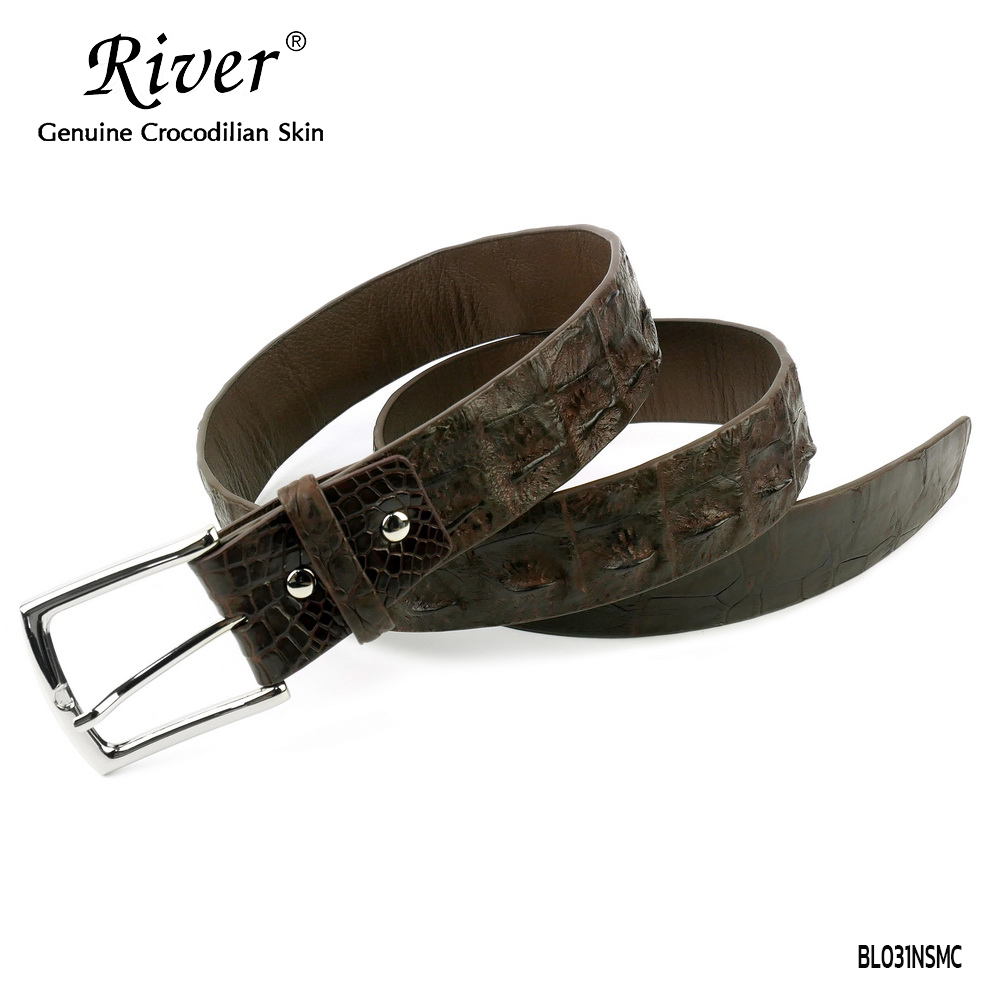 เข็มขัดหนังจระเข้แท้ ส่วนกระดูก สีน้ำตาล