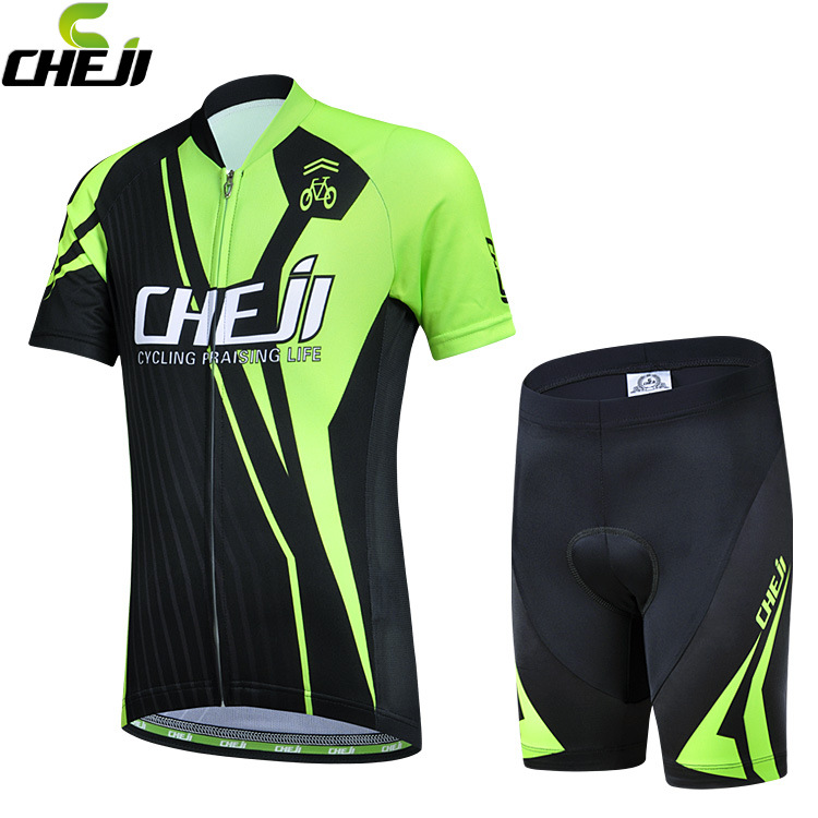 ชุดจักรยานเด็กแขนสั้นขาสั้น CheJi (02) สีเขียวดำ