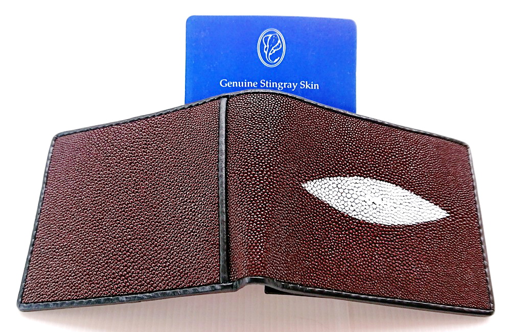 กระเป๋าสตางค์หนังปลากระเบนแท้1ตา แบบสั้น สีน้ำตาล