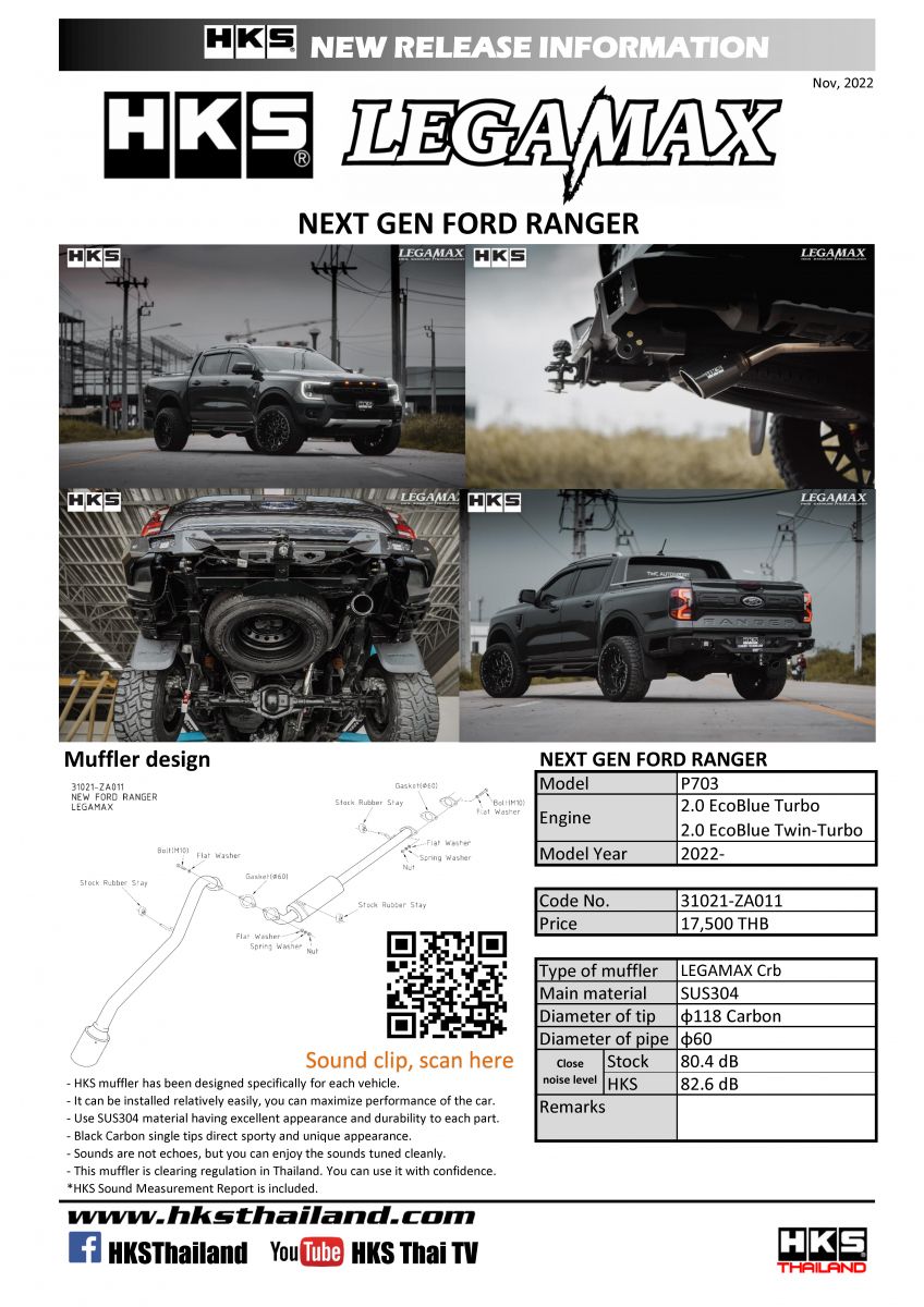 ท่อ HKS LEGAMAX CARBON SINGLE TAIL (ZA011) FORD RANGER NEXT GEN 2022+