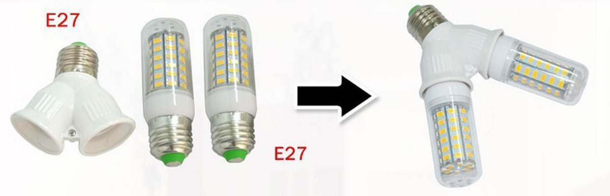 ตัวขยายขั้วหลอดไฟเกลียว E27 จาก 1 ขั้ว เป็น 2 ขั้ว : Lamp Holder Expander Adapter from 1 to 2 Socket