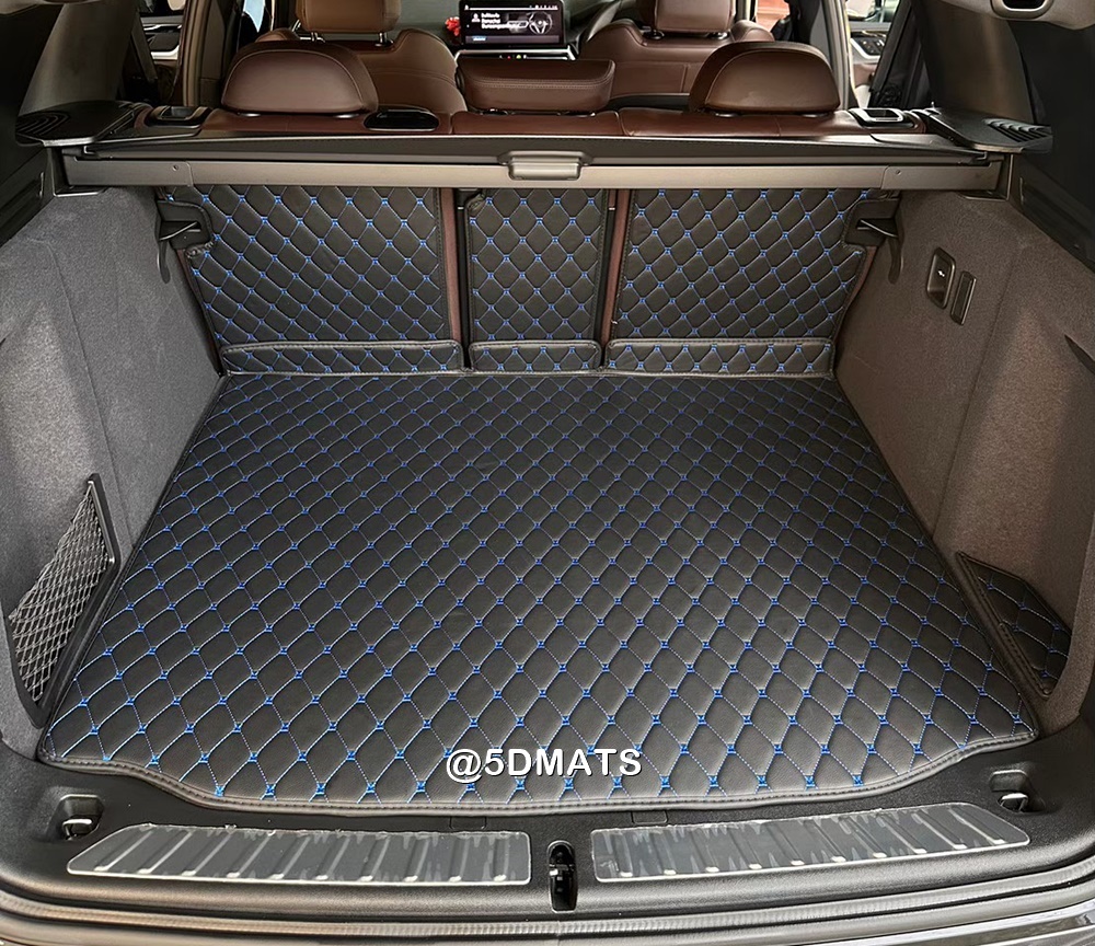 พรมปูพื้นรถยนต์ 7D BMW IX3 พรม7D บีเอ็มดับเบิลยู XPEแบบหนา เสริมใยดักฝุ่น สีดำด้ายฟ้า เข้ารูป เต็มคัน