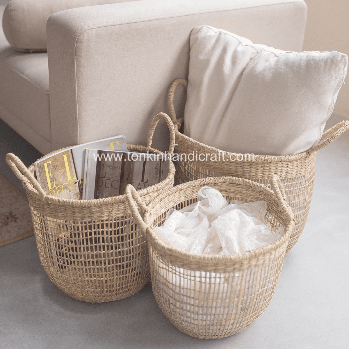 ตะกร้าผ้า ตะกร้าเก็บของ กระถางต้นไม้ ตะกร้าผ้าโรงแรม rattan tray🧺