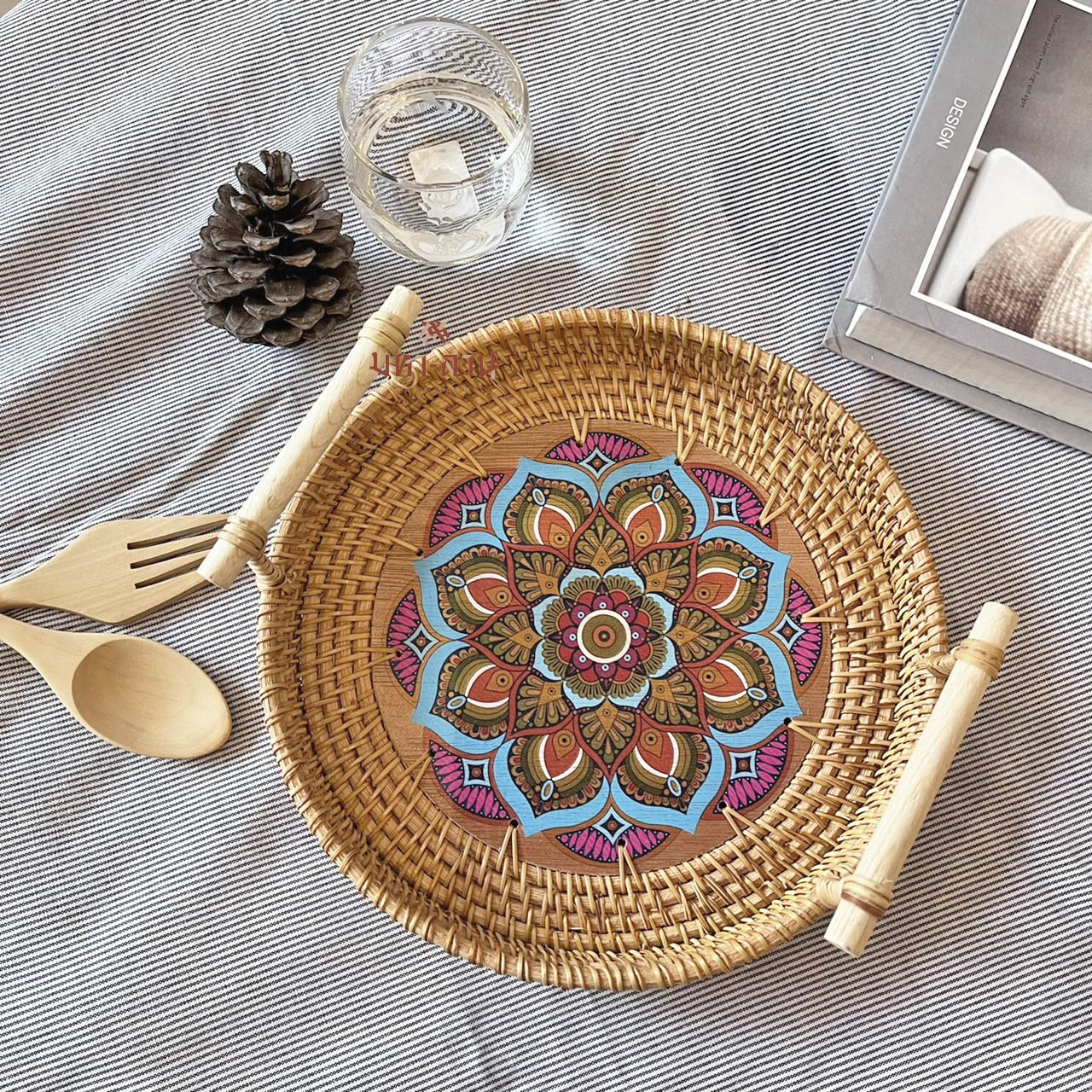 ถาดหวาย ถาดใส่อาหาร พร็อพถ่ายรูป เพ้นท์ลาย🎨