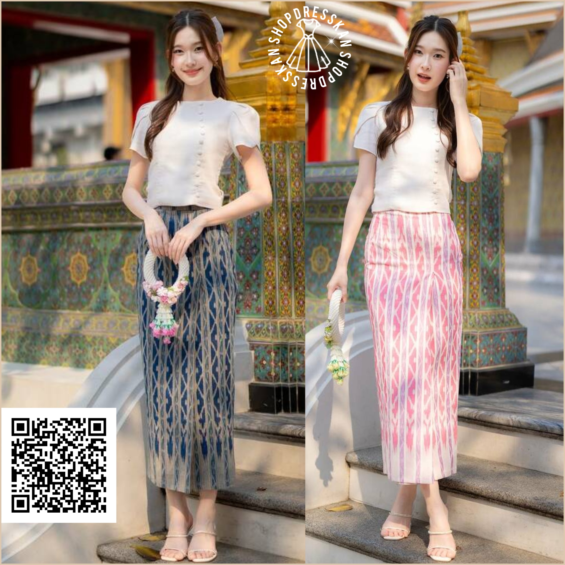 ❌หมดทุกสีทุกไซส์ค่ะ❌⭐ขุดเดรสผ้าไทยประยุกต์งานป้ายคุณภาพ :: [ S-M-L-XL ] :: เซ็ต 2 ชิ้น เสื้อผ้าฝ้าย แขนกลีบบัว แมทเข้ากับกระโปรงยาวผ้าลายไทยทรงป้ายหน้า ใส่สวยพรางหุ่น ซิปหลัง บุซับใน ใส่ออกงานสวยๆ