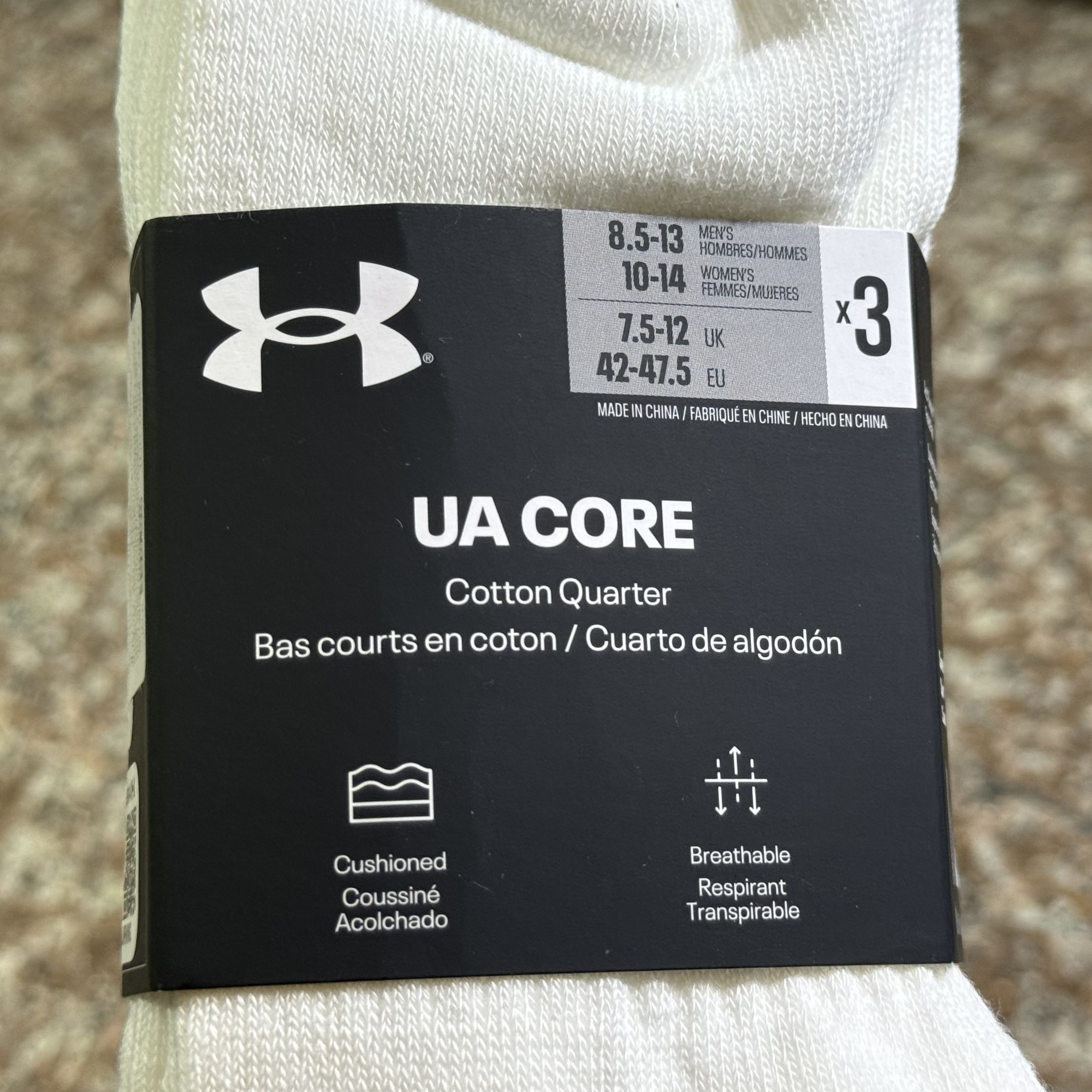 ถุงเท้า Under Armour Core Quarter Socks ‘WHITE’ (MD)
