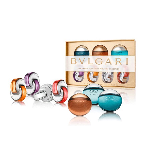 น้ำหอมแท้ SET 7 ITEMS PERFUME BVLGARI OMNIA AND AQVA ICONIC MINIATURE COLLECTION 5 ML x 7 ขวด